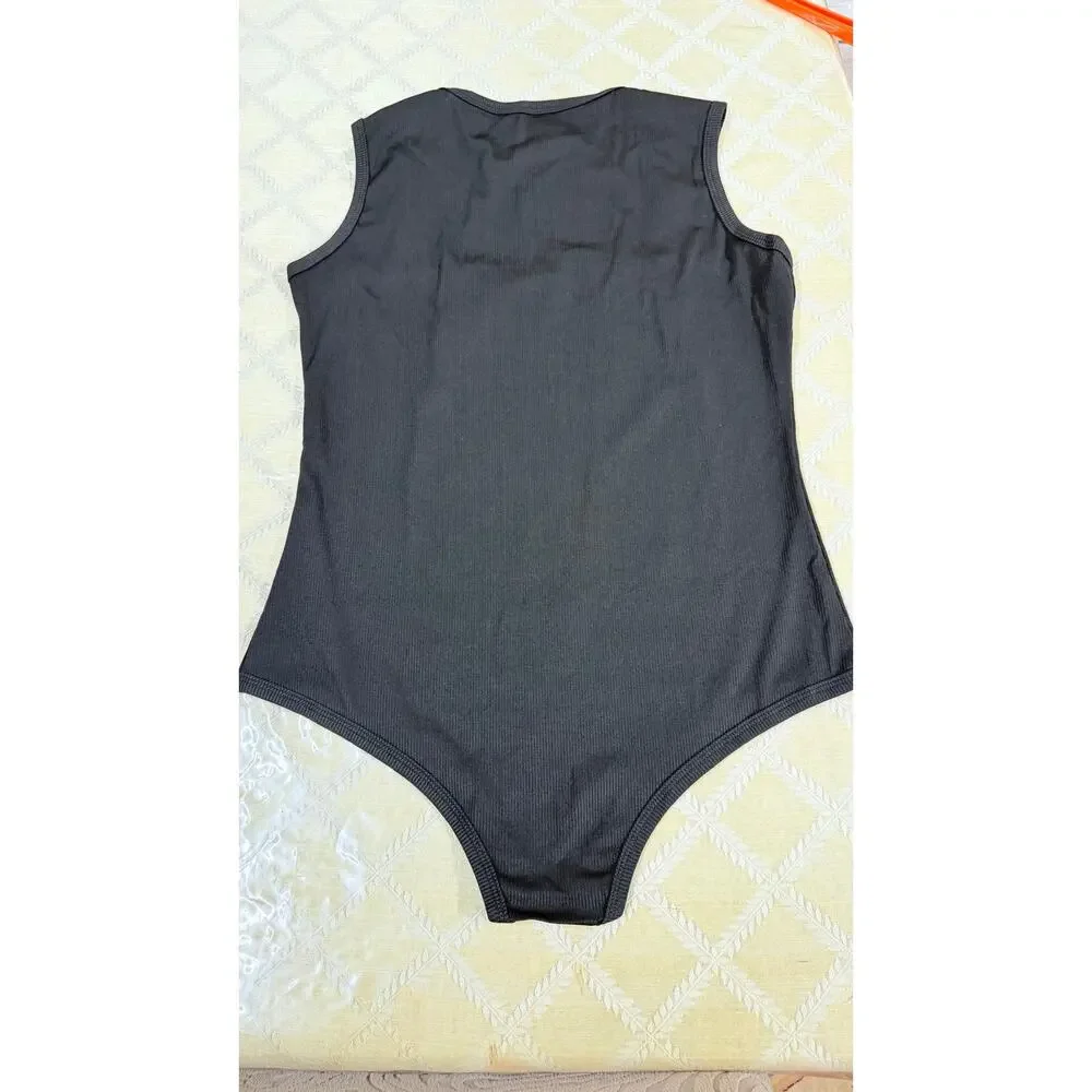 Bundle of 3 Ribbed Square-Neck Bodysuits (Nude, Mocha & Black) - Size XXL